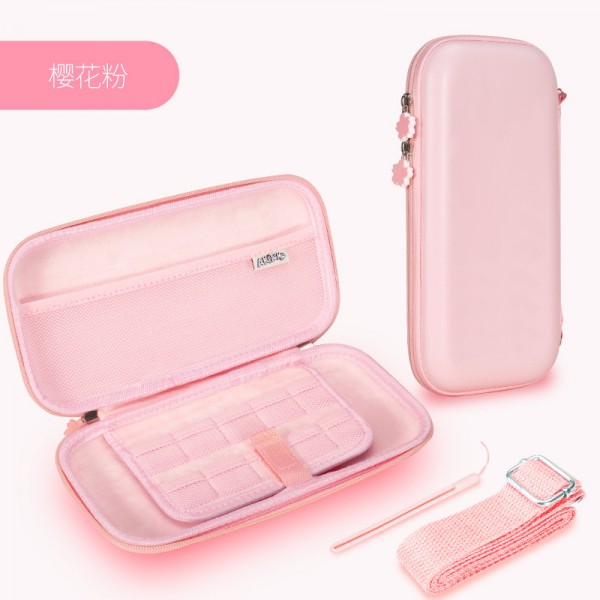 Used for switch storage package, host protective cover, NS Yingke protective package. Pink cherry design, with hand rope, 120cm shoulder strap, hand shoulder back, PU material, portable, dustproof and waterproof