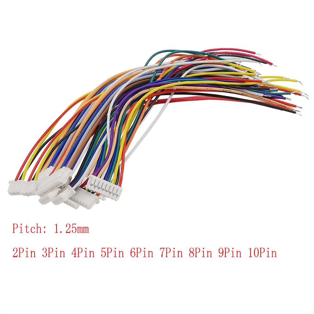 20Pcs/lot 1.25mm Cable Connector 1.25 JST Single Electronic Wire Connectors 2/3/4/5/6/7/8/10 Pin 10cm 10/15/20/30CM Flat cable