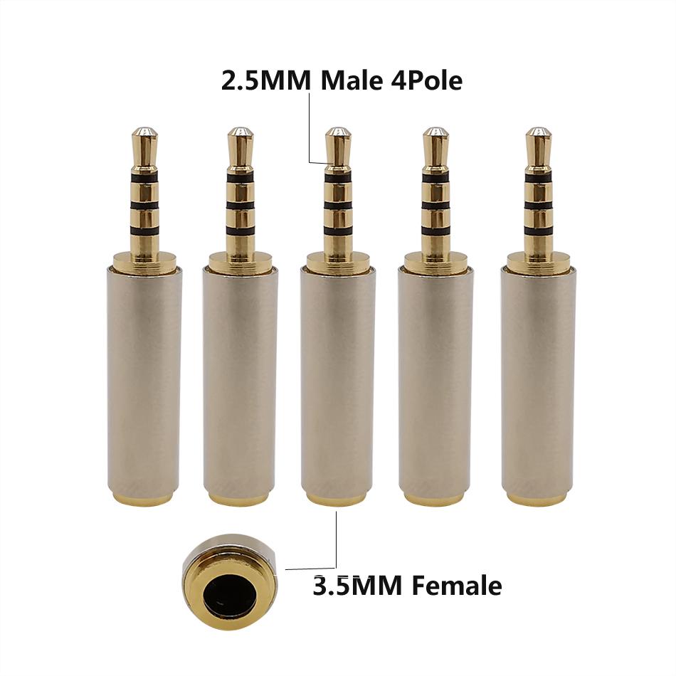 5PCS 2.5mm Male to 3.5mm Female 4 Pole Stereo Audio Connector video Convertor Adapter