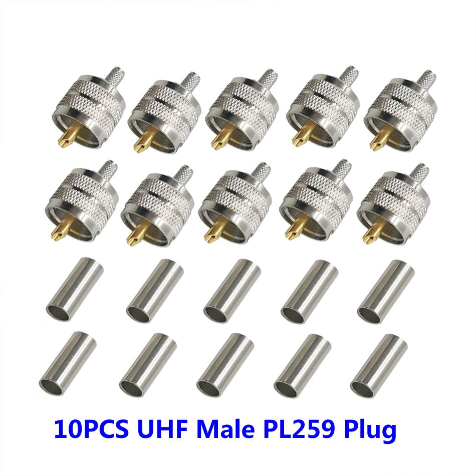10PCS Male Pigital UHF Connector UHF PL259 Plug Adapter Crimp for RF Coaxial Cable Wiring RG58 LMR195 RG400 Screwed Coupling