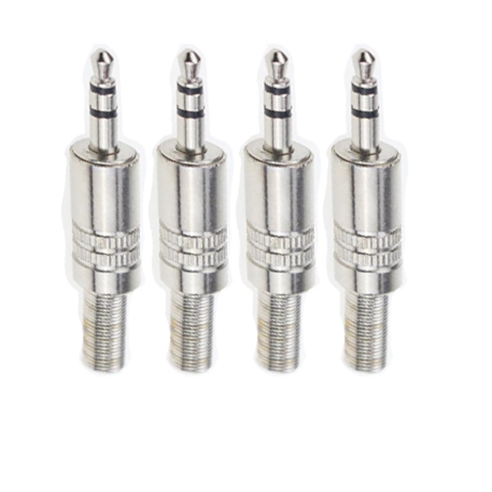 4Pcs 3.5mm 3-Pole Stereo Metal Plug Connector 3.5 Plug & Jack Adapter Wire Terminals 3.5mm Male Headphone Audio Plug 2Channel