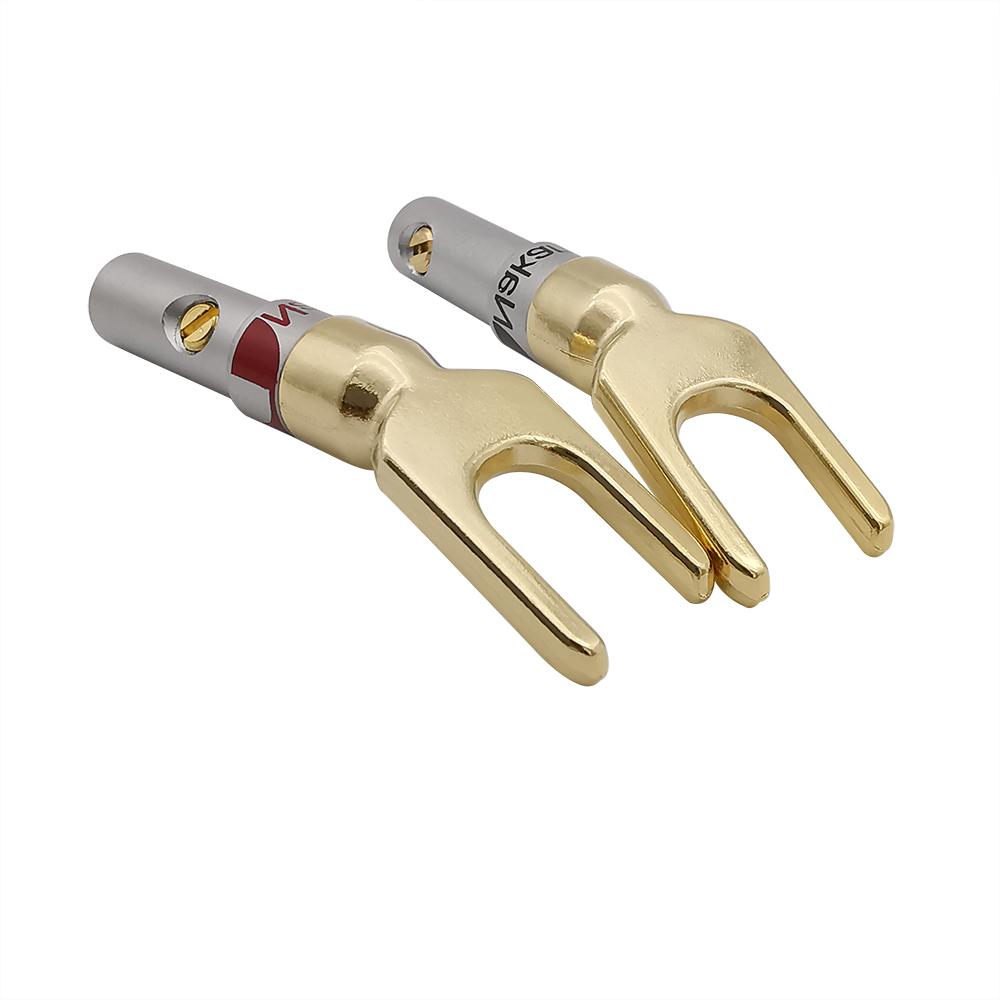 Gold Plated Y/U-type Banana Plugs Set Cable Wire Connector Fork Spade Speaker Plug Adapter Audio Speaker horn wire Y plug U plug