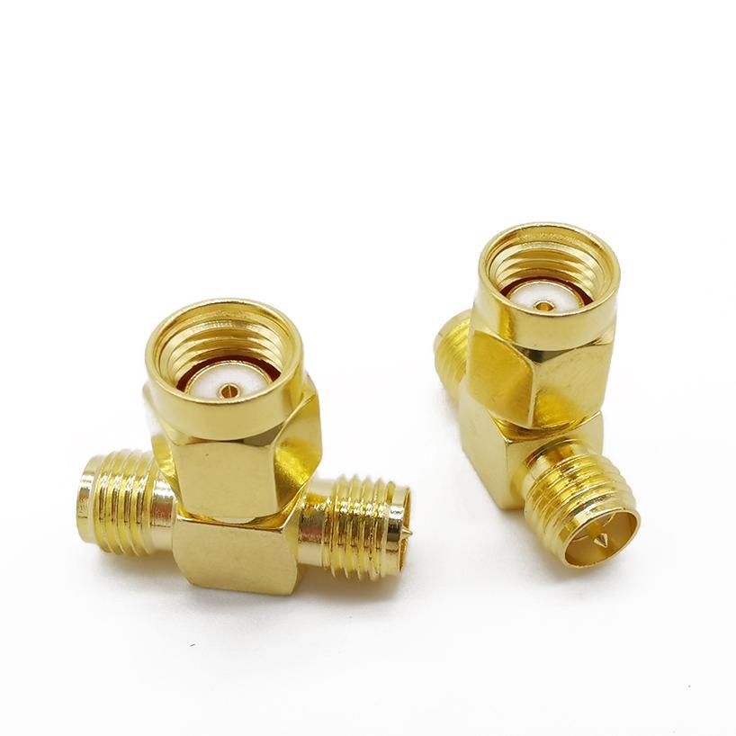 5Pcs T shape SMA Adapter RP-Male to Dual RP-Female Male pin T Type Coaxial Connector RP SMA Male to Two RP SMA Female Splitter
