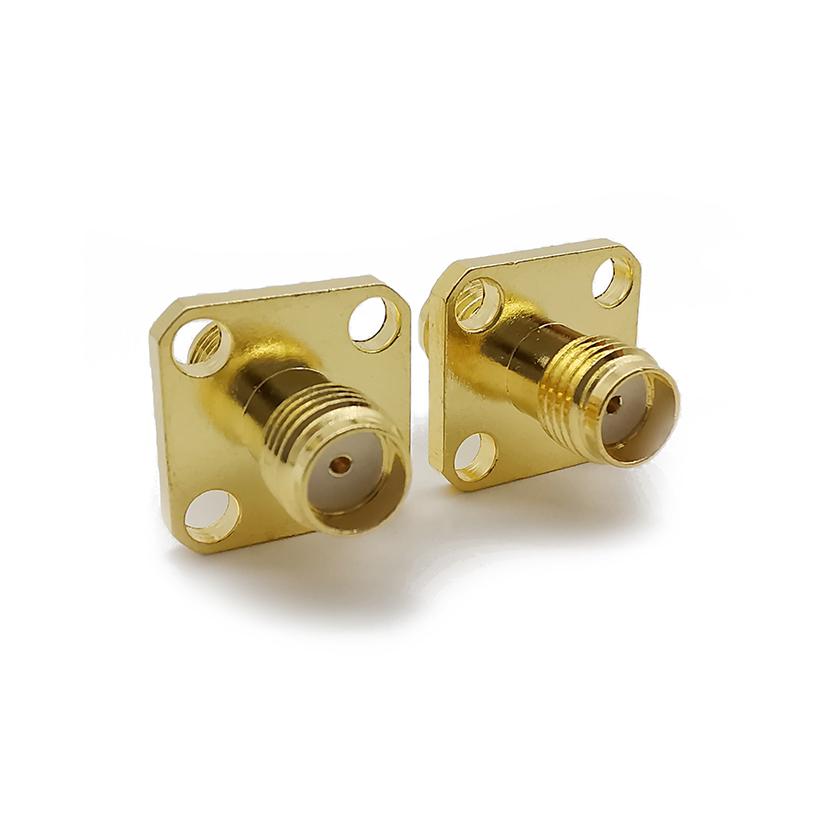 1/2Pcs SMA Connector Female Jack 4 Holes Flange To SMA Connector Female Jack Straight RF Adapter Connectors SMA Video connector