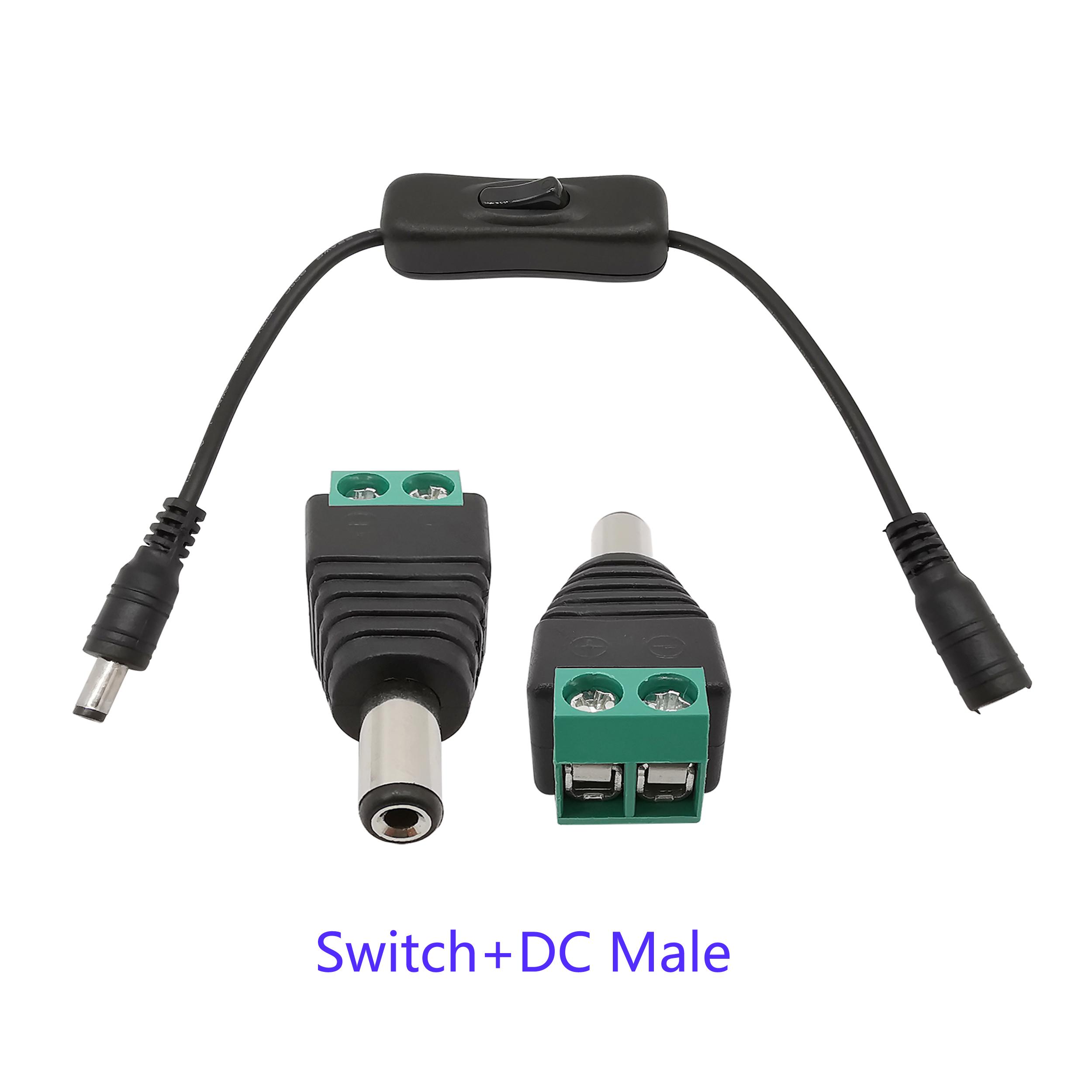 1Set DC 12V Male to Female Power Cable ON OFF Inline 304 Light Switch+5.5x2.1mm Plug Connector for LED Strip
