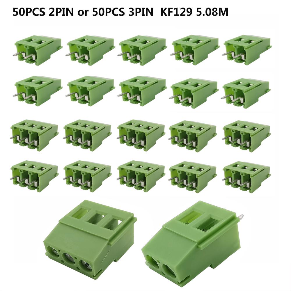 50PCS Pitch PCB Terminal Blocks Connector KF129 2Pin 3Pin 5.08MM Screw Type Pin Terminals Blok PCB Adapter Green Color