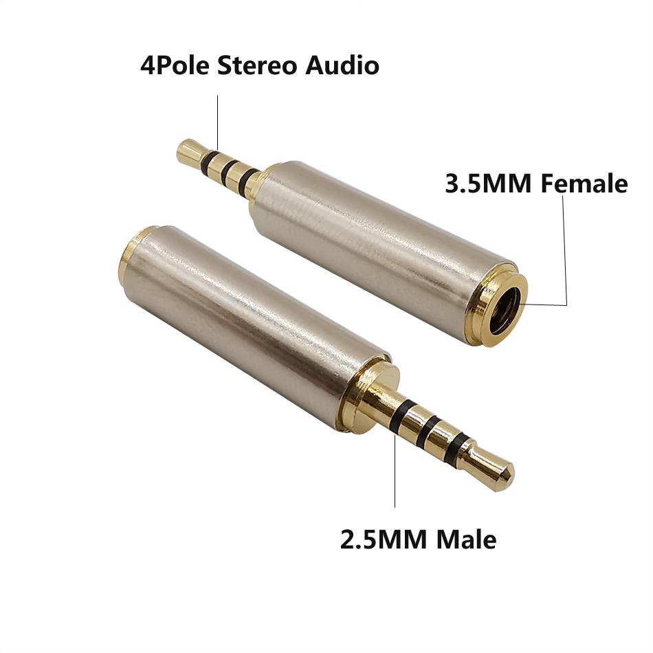 2PCS 2.5mm Male to 3.5mm Female Audio Connector 4 Pole Stereo Cable Plug Convertor Headphone Mic Video Adapter