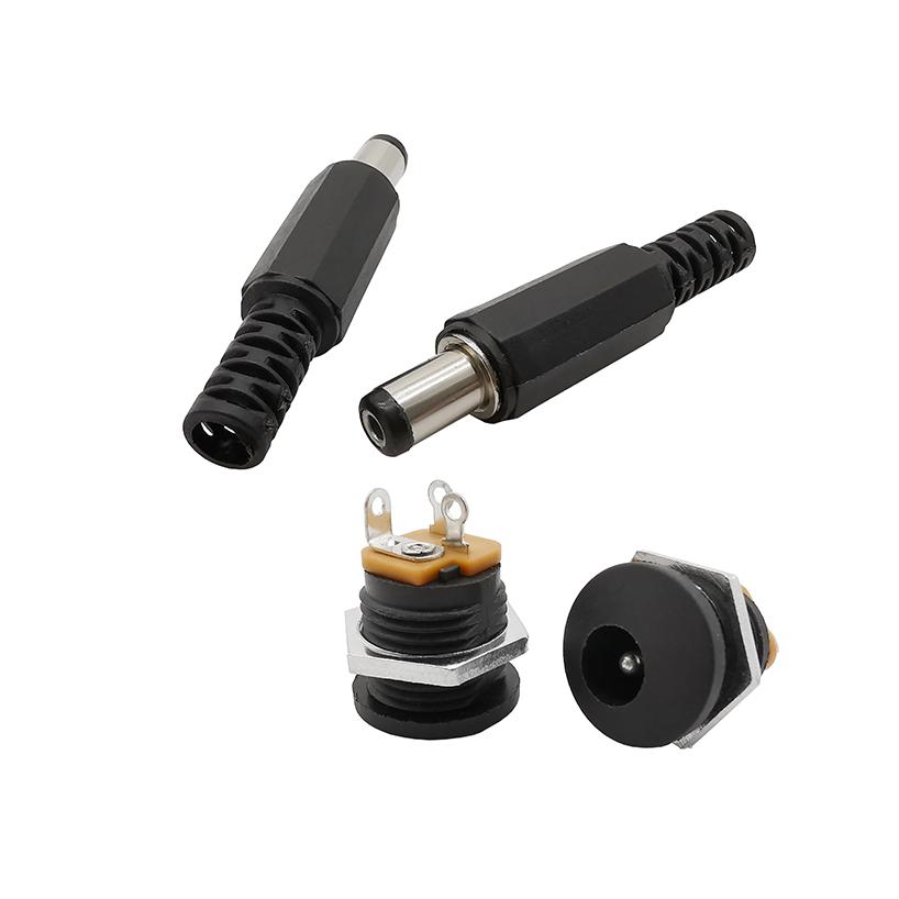 100Pair 5.5x2.1mm Male Plugs + DC022  Female Socket connector Screw Nut Panel Mount Connector DC-022 adapter 5.5*2.1mm adapter
