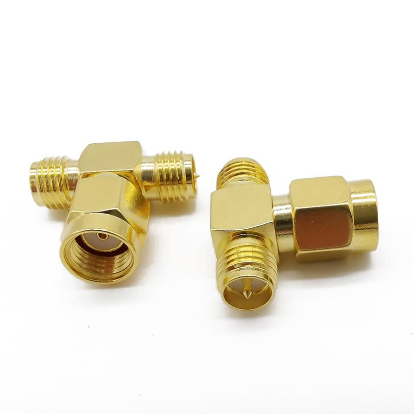 2Pcs SMA RF Adapter RP-Male to Dual RP-Female Male pin T Type Coaxial Connector RP SMA Male to Two RP SMA Female Splitter RPSMA