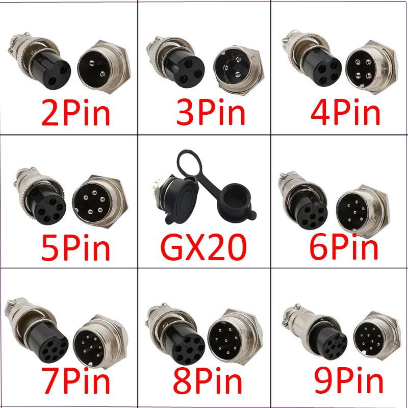 1Pcs 2,3,4,5,6,7,8 9 Pin GX20 Male Female Aviation Connector Wire Panel Socket Plug  Microphone Mic Adapter Lip Cap
