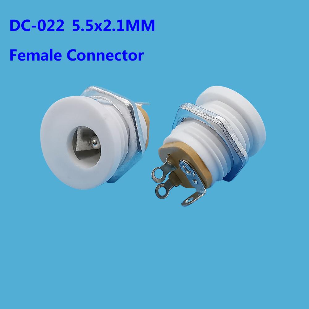 100Pcs White DC-022 5.5x2.1mm DC Power Female Jack Connectors Round Hole Panel Mounting Plug Socket DC Charging Adapter with Nut