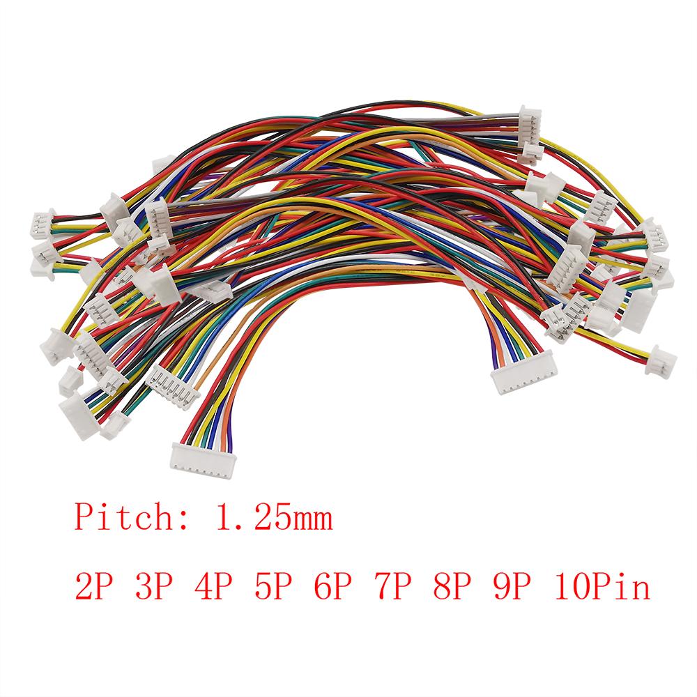 20Pcs Cable Connector XH 1.25MM JST Double Electronic Wire Connectors 2/3/4/5/6/7/8 /10Pin 10cm Flat Cable DIY