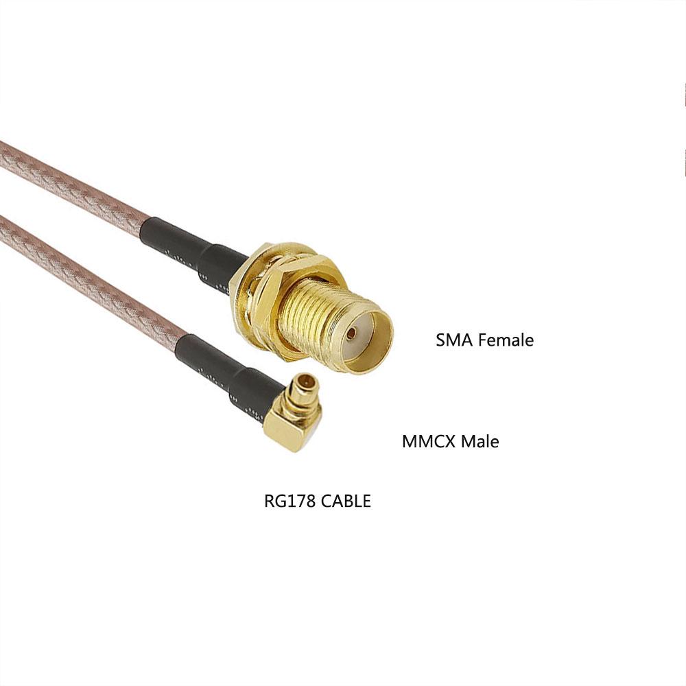 1Pcs 20CM Length MMCX Male Plug Right Angle to SMA Female Jack RG178 MMCX RF Coaxial Pigtail Jumper Low Loss Cable