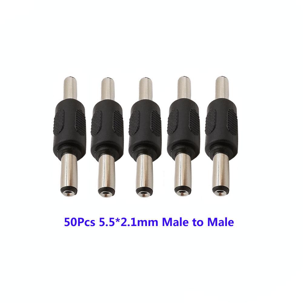 50Pcs 5.5*2.1MM Plug to Plug DC Power Connector 5.5X2.1mm double male head Panel Mounting Convertor Adapter