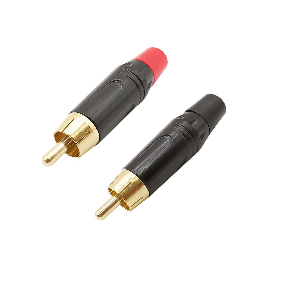 2pcs RCA Male Connector High Quality Gold Plating RCA Plug Audio Adapter Black&Red Pigtail Speaker