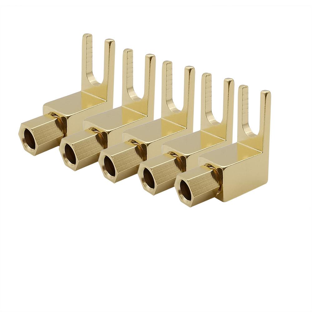1/2/5Pcs 4MM Banana Plug Jack Right Angle Speaker Amplifier connector Screw Solderless 24k Gold Plated Fork Wire Connector
