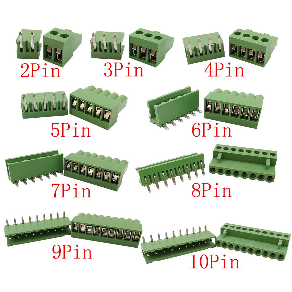 20Pcs/10sets Male Female HT3.96mm Pitch PCB Screw Terminal Blocks Connectors Right Angle Wire Plug Socket 2/3/4/5//7/8/9/10Pin