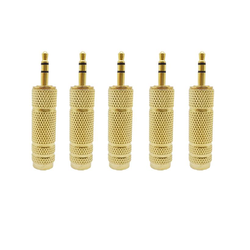 5Pcs AUX 6.5mm Socket to 3.5mm Plug Connector Female Male Stereo Audio Adapter Dual Channel for Microphone Earphone Headphones