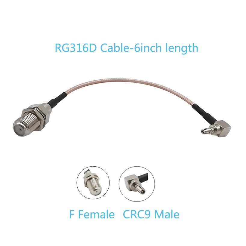 2Pcs F Type Female to CRC9 Male Right Angle RF Pigtail Wire Connector F Jack to CRC9 Plug 90 Degrees Crimp RG316D Cable 6inch