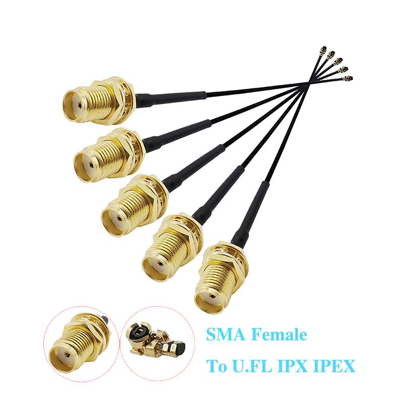 100Pcs RP SMA Female to U.FL/IPX/IPEX UFL to SMA Female RG1.13 Antenna RF Cable Assembly RP-SMA-K / SMA-K for Mini PCI PCIe FPV