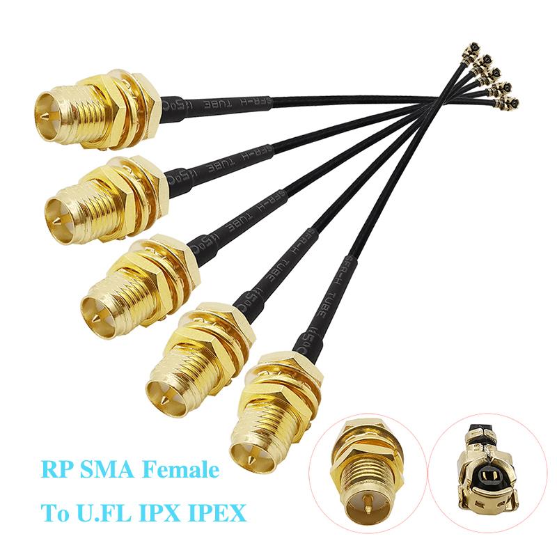 5pcs RP SMA Female to U.FL/IPX/IPEX UFL to SMA Female RG1.13 Antenna RF Cable Assembly RP-SMA-K for Mini PCI PCIe FPV
