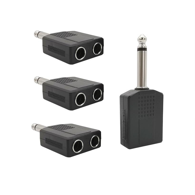 4Pcs 1/4Inch Mono Audio Connector Double 1/4" 6.35mm Female Jack to 6.35 Male Plug Mono Headphone Microphone Splitter Converter