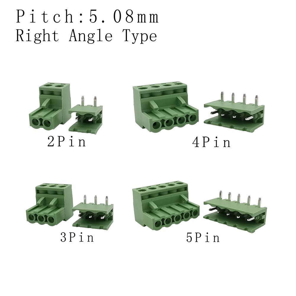 2EDG 5.08mm Right Angle PCB Screw Terminal Blocks Wire Connector 5.08mm Pitch Header Pin Plug Socket 2/3/4/5 Pin 28-12A WG