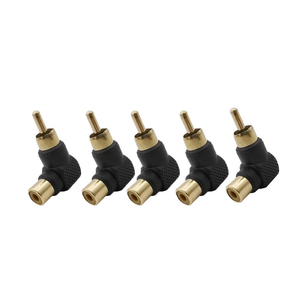 5Pcs 90 Degree RCA Right Angle Connector Plug Adapters Male To Female M/F Elbow Audio Adapter Black L Shape