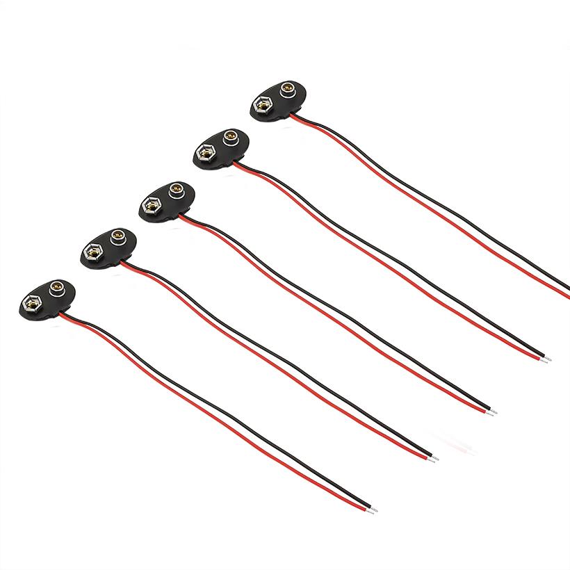 5Pcs 9V 9 Volt Battery Connector Clip Snap On Plug Long 15 cm Wire Leads T
