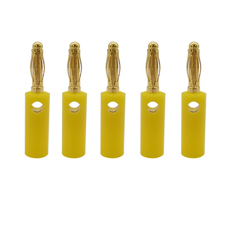 100Pcs Yellow Audio Speaker Screw Adapter 4mm Banana Plug Male Gold Plated Cable Wire Connector ABS Insulator
