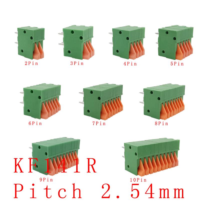 5PCS KF141R KF141V 2.54mm Pitch PCB Straight / Bent Foot Connectors 2/3/4/5/6/7/8/9/10 Pin Spring Screless Terminal Blocks Green