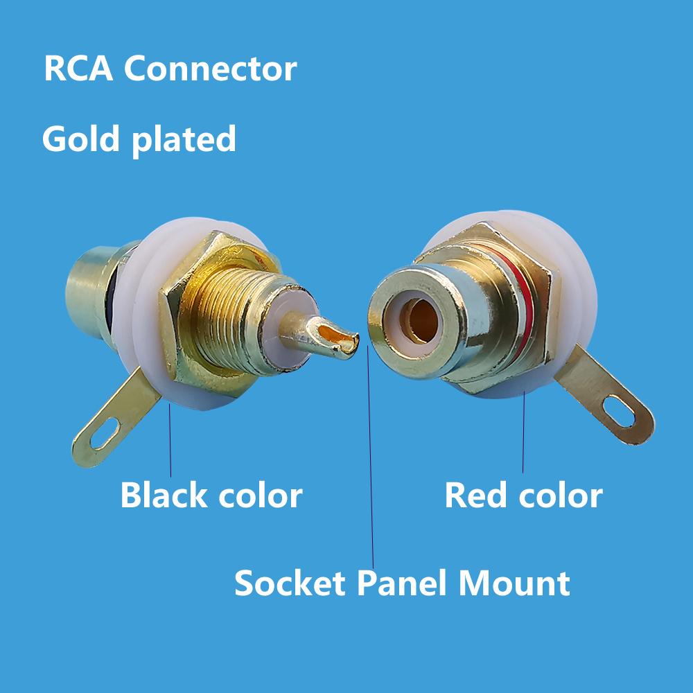 2Pcs Gold Plated RCA Female Connector Terminal Audio Adapter Phono Chassis Panel Mount Sockets Connectors Black & Red