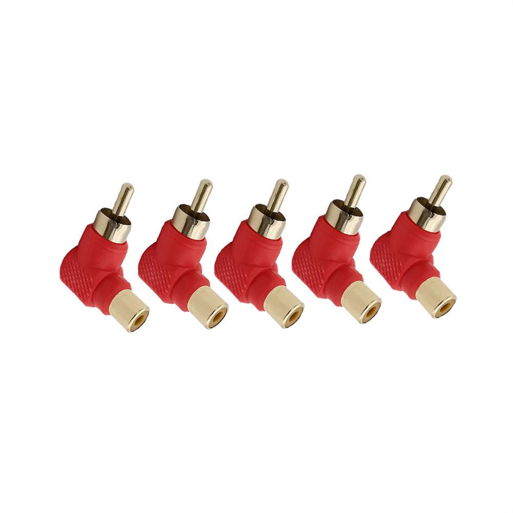 5Pcs 90 Degree RCA Right Angle Connector Plug Adapters Male To Female M/F Elbow Audio Adapter Red L Shape