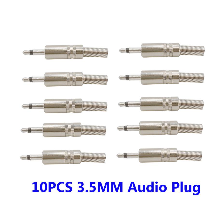 10Pcs 3.5mm 2 Pin Male Audio Plug Connector Soldering For Most Earphone Jack Single Channel With Spring Headphones