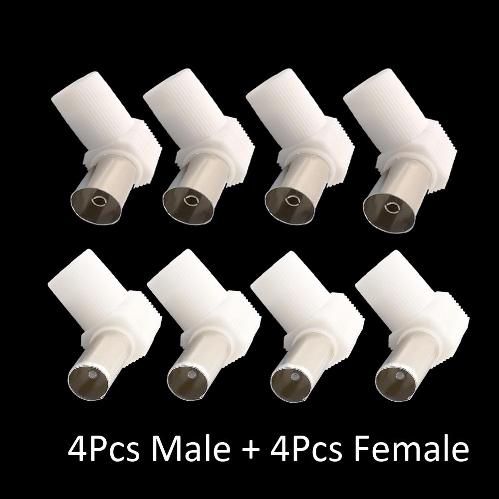 8Pcs Cable TV Plug and Jack Connector Elbow 90 Degrees Male Female TV RF Coaxial Adapter Right Angle Antennas Digital Connectors