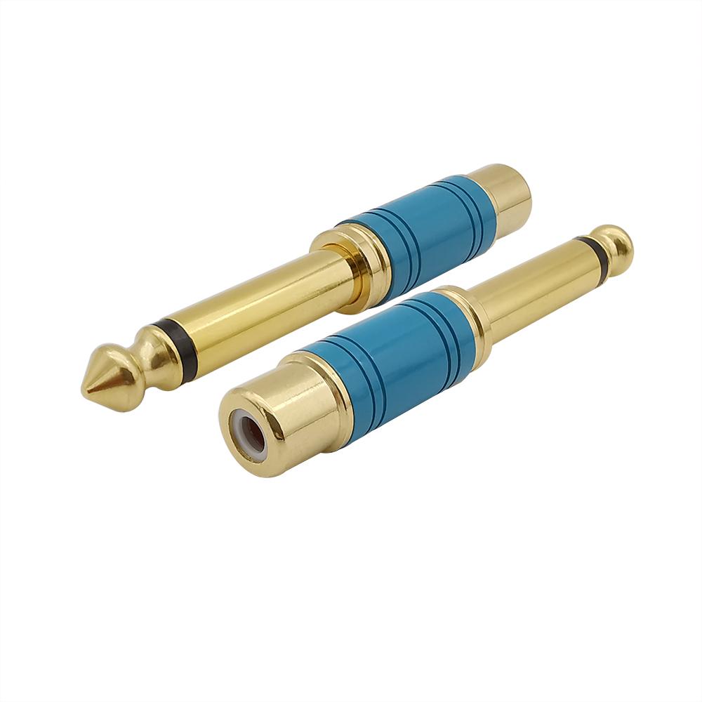 1Pcs 6.35mm RCA Socket Audio cable Connector 6.35mm 1/4inch Male Mono Plug to RCA Female Jack Speaker Adapter Converter Blue