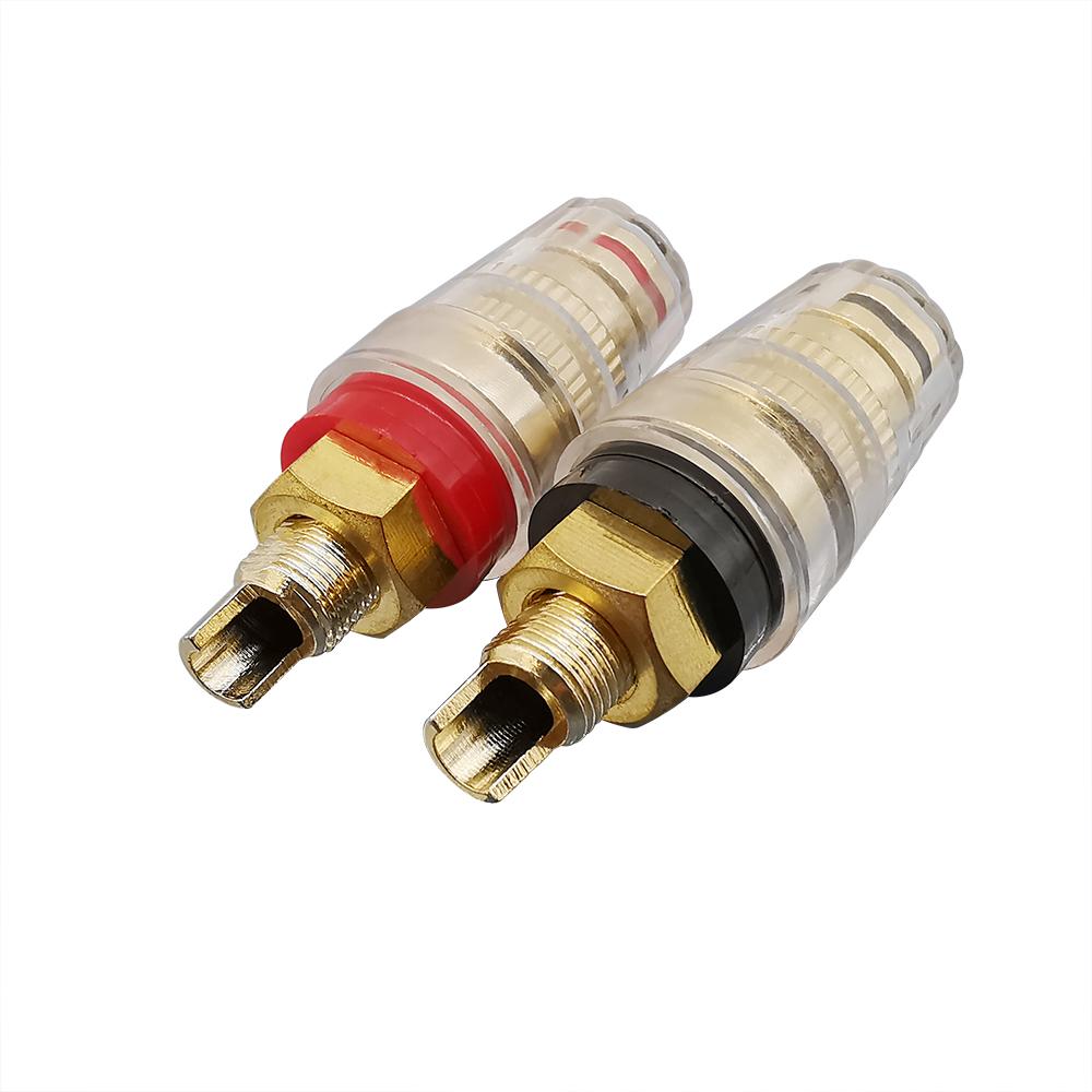 2Pcs 4mm Binding Post Banana Plug Terminal Connector Brass Gold Plated for Speaker Amplifier Red & Black