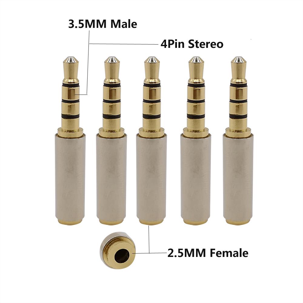 5PCS 2.5mm Female to 3.5mm Male 4Pin Stereo Audio Connector Jack Plug TRRS Video Adapter Headphone Converter