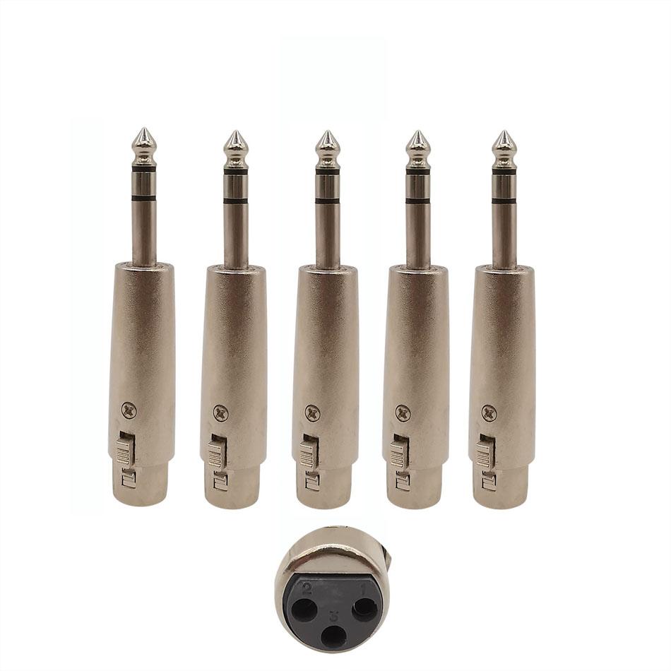 5Pcs 3Pin XLR Female to 6.35mm Male Plug Connector Dual Channel Stereo Video Audio Microphone Socket Adapter for Speaker Mic