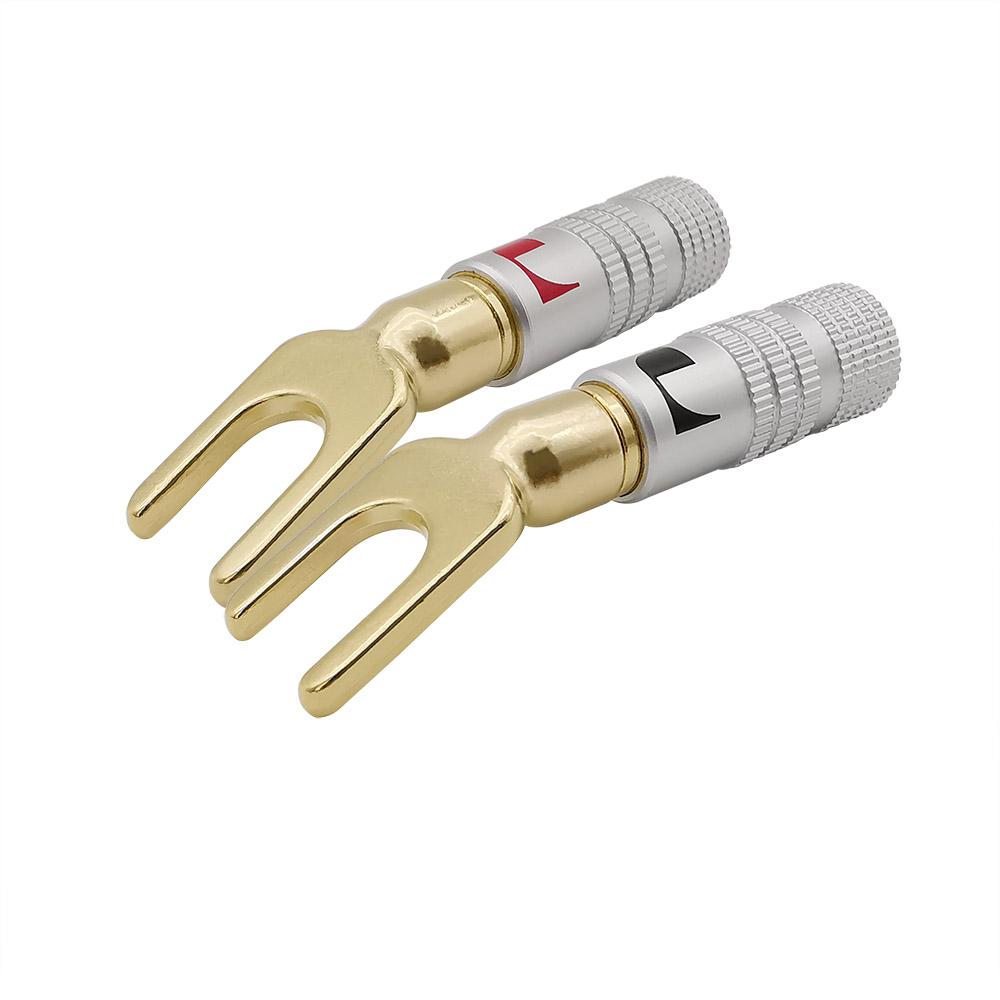 2pcs High quality Y/U Type Brass Speaker Plugs Audio Screw Fork Spade Connector Gold plated powercon binding post banana adapter