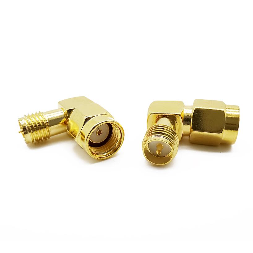 1Pcs RP SMA Brass Adapter RP SMA Male Jack To RP SMA Female Jack Screw Thread Connector 90 Degrees Right Angle RF SMA Adapter
