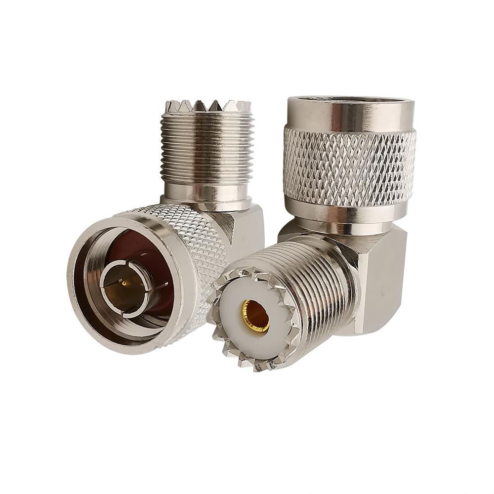 2Pcs  N Male to UHF SO239 SO-239 Female Right Angle 90 Degree L Shape Jack Plug RF Coaxial Adapter Connector Nickel Plating