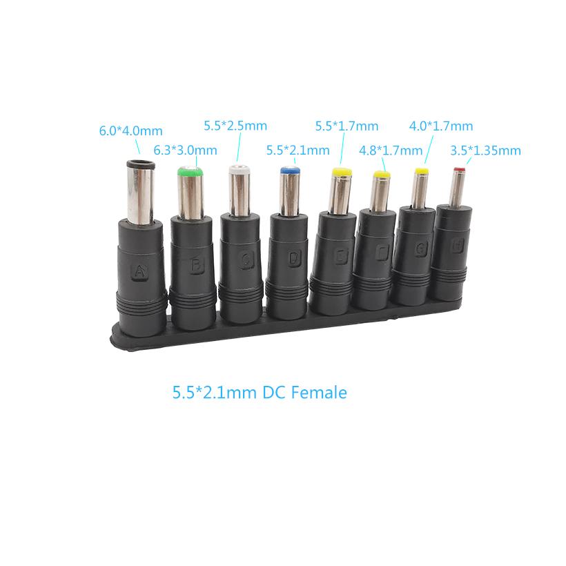 5SET Universal Power Adapter AC to DC Tips Connectors 1set = 8Pcs/set Jack Plugs 5.5*2.1mm female jack to male for Laptop