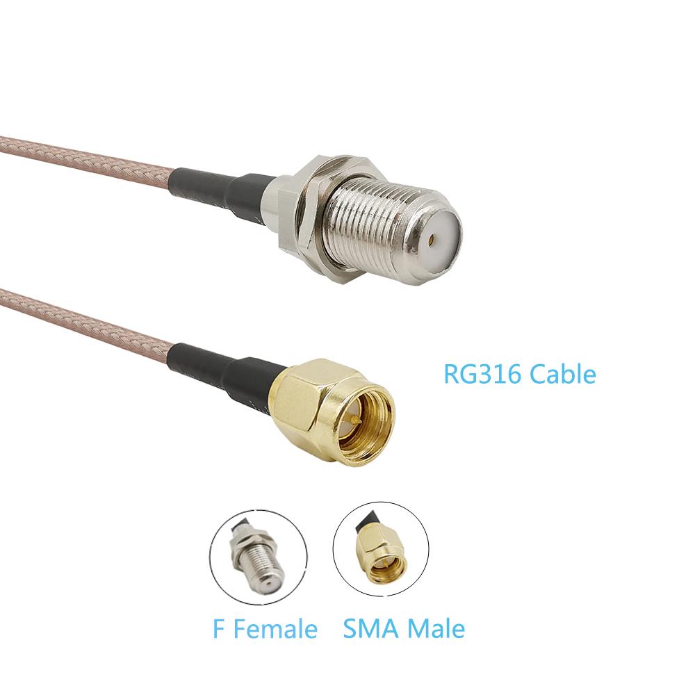 RG316 RF Jumper pigtail Cable 8inch/20cm F Female Jack bulkhead to SMA Male Plug Straight connector SMA Male to F Female adapter