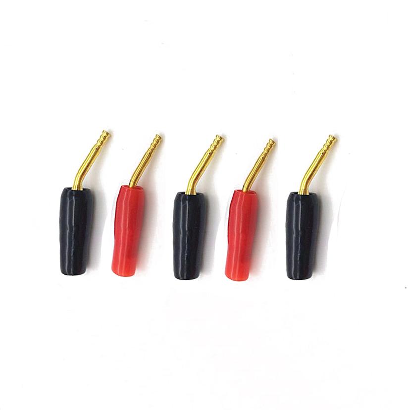 100Pcs 2mm Banana Plug Adapter Angle Pin Gold Plated Screw Lock Terminals Wiring Cable Connector Audio Video Speaker Black Red