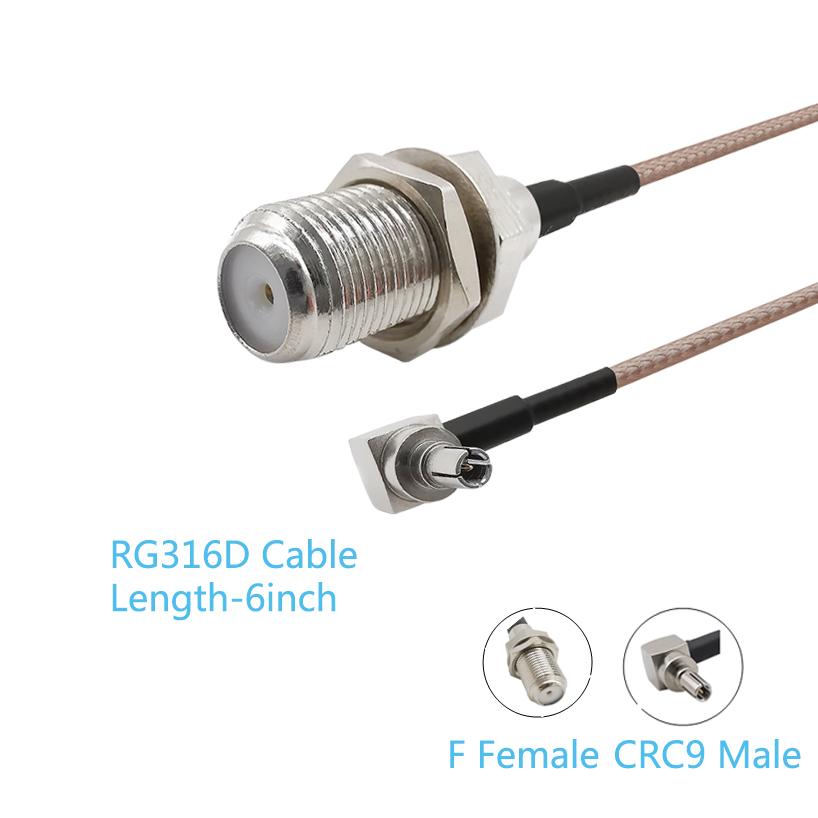 F Type Female Jack To CRC9 Male Right Angle RG316D Pigtail Cable 15cm For HUAWEI Modem RF Lighting