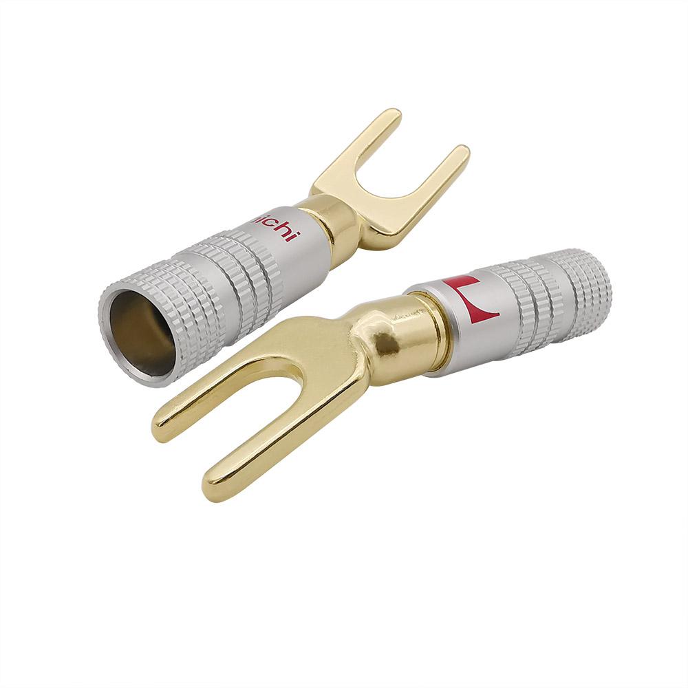 20pcs Y/U Type Banana Connector Brass U shape Speaker Plugs Audio Screw Fork Spade Connector Gold plated Double screws locking
