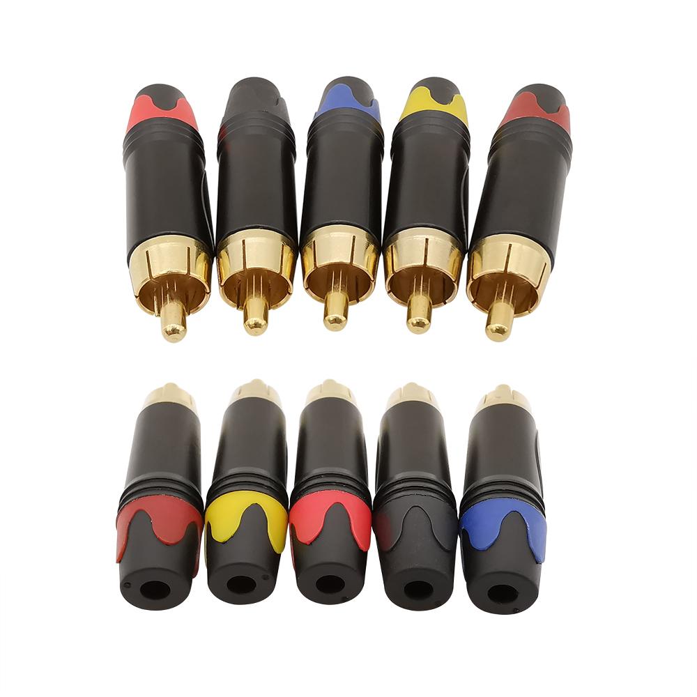 100Pcs Pigtail RCA Connector Gold Plating RCA Male Audio Adapter Soldering Type Speaker Red Blue Black Yellow Color