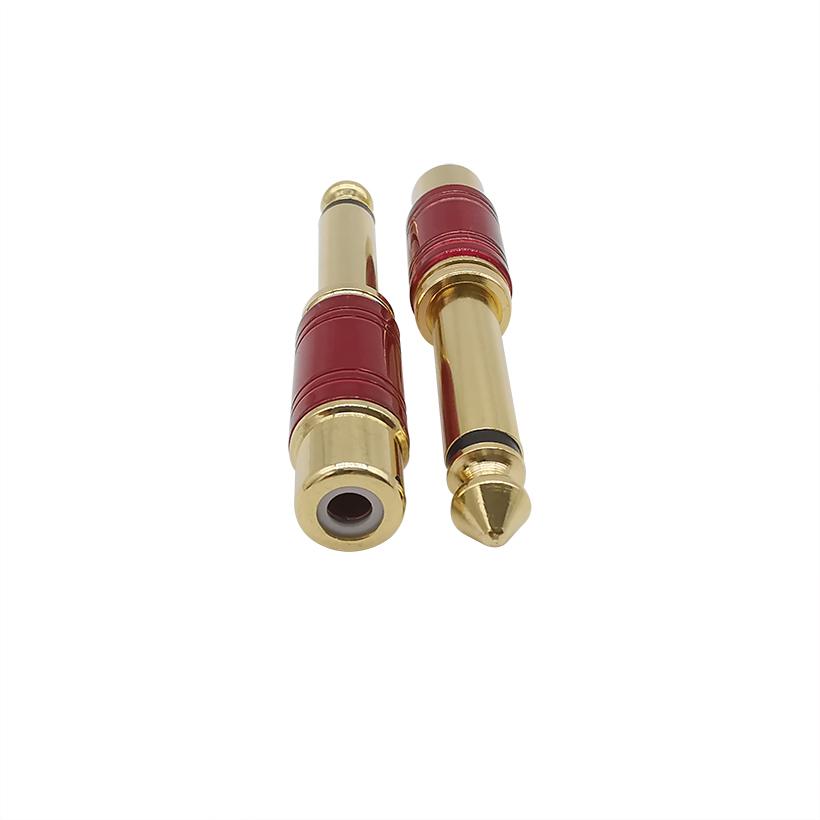 1Pcs red RCA Jack Audio Connector 6.35mm Mono Male Plug to RCA Female Jack Speaker Adapter Converter Connector Audio cable