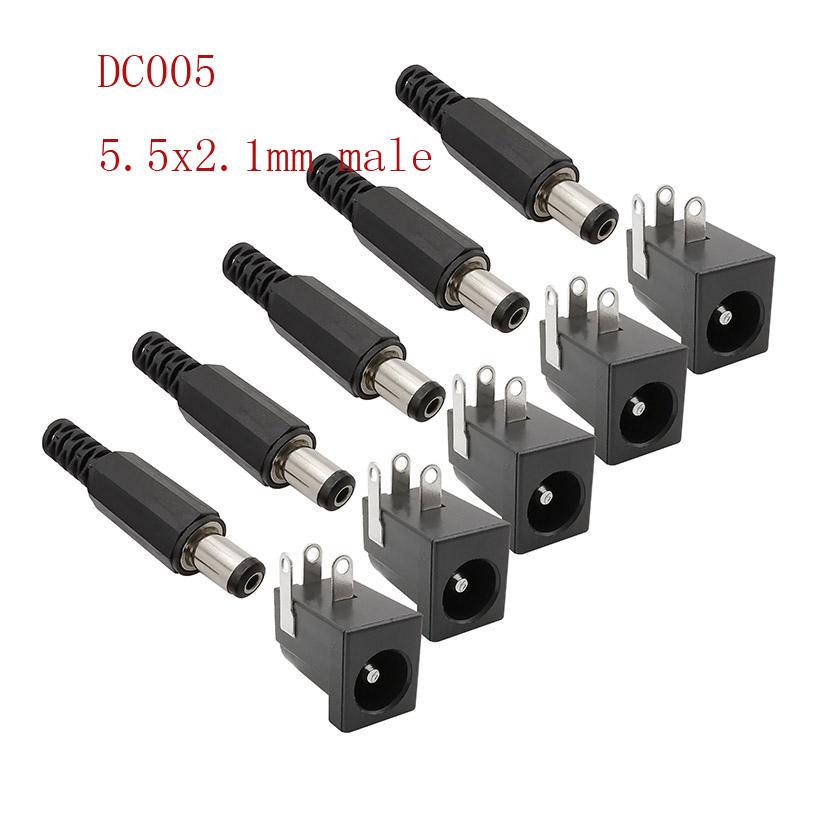 1/5/10pairs DC005 Power Jack Socket DC9mm length 5.5x2.1mm male Plug connector Mount Wire Terminals Connector adapter DC adapter